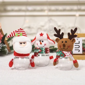 Банка За Бонбони Пластмасов Прозрачен Коледен Подаръчен Пакет Коледна Кутия Шоколадови Бонбони Дядо Лосове Снежен Човек Прозрачна Подарък Кутия Коледна Украса