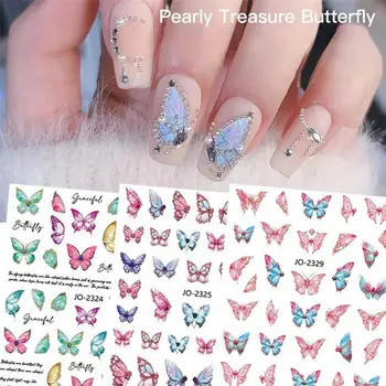 Синьо-лилава стикер за нокти с пеперуди, акварелни пеперуди, плъзгачи, 3D самозалепващи етикети, Пролетта декорация за маникюр LAJO-2325