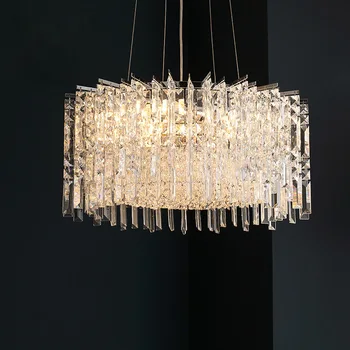 Модерна кристален полилей за всекидневна, луксозна трапезария, Хромиран през цялата окачена лампа, начало декор, Led лампа за спални