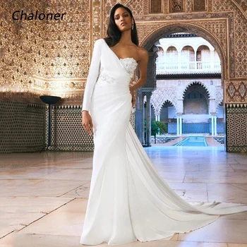 Елегантна сватбена рокля-русалка Challoner с кружевными апликации с едно рамо и иллюзионными бутони, сватбената рокля Vestidos De Noiva