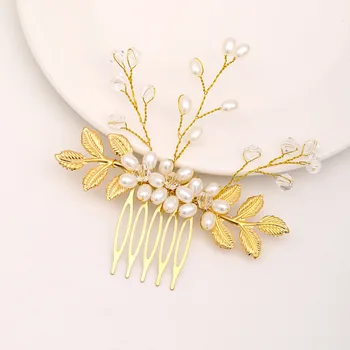 Висококачествен балон гребен за коса, плетене ръчно изработени Златни листа, Сватбена шнола за булката, гребен за коса на Булката, украса за коса