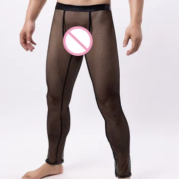 AIIOU Мъжки Прозрачни еротични панталони, Мрежести, прозрачни панталони в рибарска мрежа, Пижамные панталони, мъжки Дишащи гамаши с изрезки, домашно облекло