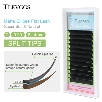 TLEVGGS Матова плоска удължаване на миглите Индивидуални принадлежности за изграждане на меки мигли от норка Ellipse Cashmere Lash Split Tips Обем
