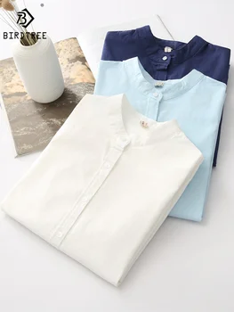 Есенни Бели ризи от чист памук, Дамски Блузи с яка-ботуш и дълъг ръкав, Обикновена Свободни Ежедневни Дълги Блузи, Пролетно Новост T38101JM