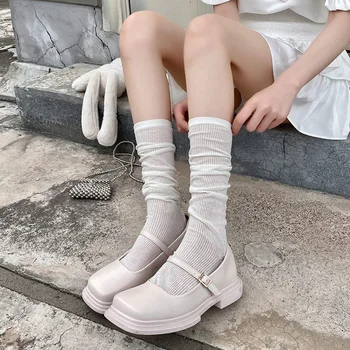 Пролетно-лятна вязаная наметало за женските модни чорапи Миу Style Ins от фина прозрачна прежда, дамски чорапи със средна дължина