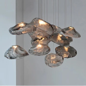 Модерен Полилей Облачна Дизайн Nordic Gery Glass Окачен Лампа За Интериор Droplight Хол, Спалня, Трапезария Кафе Висящи Лампи