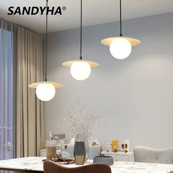 Креативната led полилей Nordic Млечно-бялата стъклена топка Лампа за хранене, Висящ лампа Блясък Home Decor Окачен лампа