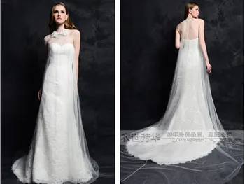 безплатни закупуване на скъпа винтажное дантелено сватбена рокля 2015 булката сватбена рокля с цветя трапецовидна форма нов секси и горещ дълъг калъф