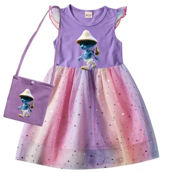 Облекло Shailushai, детски рокли с къс ръкав за малки момичета Шайлушай Рокля за парти в чест на рождения ден на Blue Cat Rainbow, детско празнична рокля с пайети