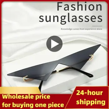 Просто Цветни триъгълни Дамски слънчеви очила без рамки, Очила One Piece UV400, Прозрачни Vintage fashion Слънчеви очила с океанскими лещи.