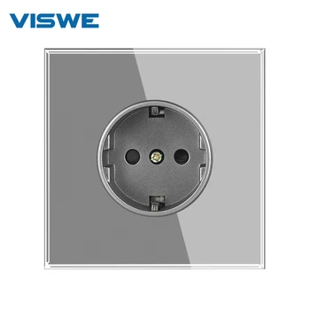VISWE Стандартен USB изход европейски стандарт 220V 16A Сив, Напълно Огледален панел от закалено стъкло Електрически контакти за Подобряване на дома