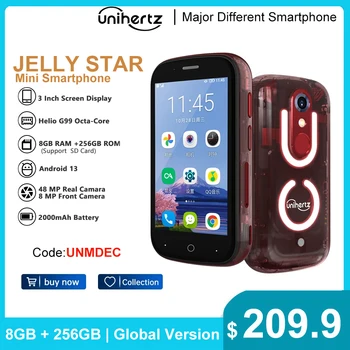 Мини-смартфон Unihertz Jelly Star 8 GB 256 GB с led подсветка, отключени прозрачни мобилни телефони с заден панел за спешно финансиране на телефона