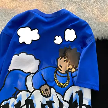 Harajuku Clouds Аниме Boy Print High Street Тениски Мъжки Стръмни Хип-Хоп Извънгабаритни Тениски Свободни Ежедневни Летни Блузи от 100% Памук Y2K