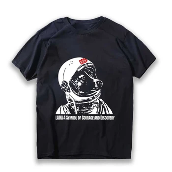 Памучен Новост Голям Размер, Съветският Астронавт Лайка, Графична Тениска Унисекс, Космическа Куче, Мъжки T-Shirt, Лятна Тениска За Мъже Dcatee