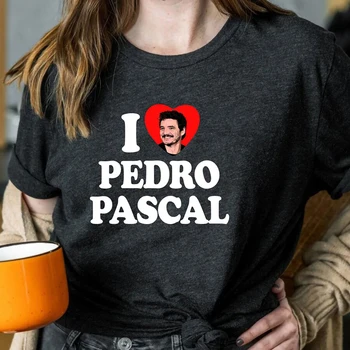 I Love Pedro Pascal Love Heart with Photo Дамски Тениски Harajuku Ежедневните Свободни Памучни Тениски С Кръгло деколте Дамски Готически Дрехи Femme