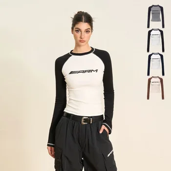 Дамски дрехи Ariseism, американски ретро Raglan, облегающая тениска с дълъг ръкав, Дамски есента на лигавицата 2023, оборудвана топ, реколта дрехи