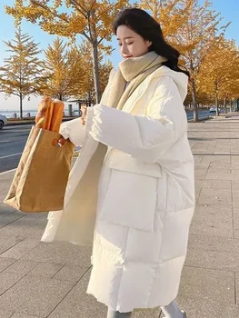 Памучно палто Оверсайз, женски есенно-зимните дълги паркове, Елегантен модерен топло стеганая сако, дамско луксозно свободно палто с качулка