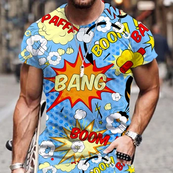 Boom bang letter Мъжки градинска дрехи с графити и 3D принтом, тениска с къс ръкав, взривни летни тениски с къси ръкави и шарките от анимационен филм