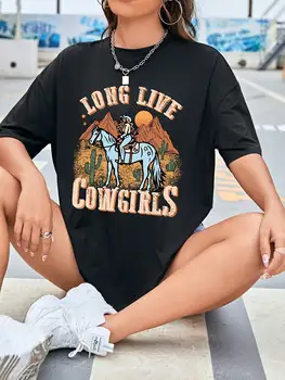 Дамски тениски Long Live Cowgirls дивата природа и Desert Traveler, дрехи оверсайз, градинска риза в стил хип-хоп с кръгло деколте, риза от 100% памук