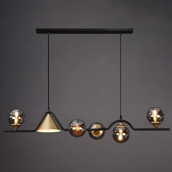 Черна полилей в скандинавски стил за хол Трапезария кухня Стъклена крушка Led окачен тавана лампа Лампа за украса на помещенията