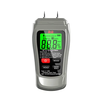 MT-18 Грей Е 0-99,9% Двухконтактный Цифрово Измерване на влажността на дървесината, тестер за влага хартия, монтиран на стената Влагомер, детектор за влажност на дървесината