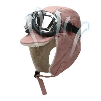 Пилотская шапка с предпазни очила, утепленная зимни пилотская шапка с ушанками за възрастни, топли зимни шапки, Регулируем ски шапка за студено време