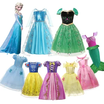 Детски костюм принцеса на Дисни, Кралят костюм за момичета, Празнична рокля за cosplay, Бебешки дрехи за рожден ден Рапунцел, 