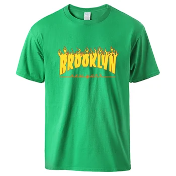 Тениски с принтом Brooklyn New York Fire Design, мъжки ежедневни реколта мъжки ризи, памучни дишаща тениска, основна креативна тениска