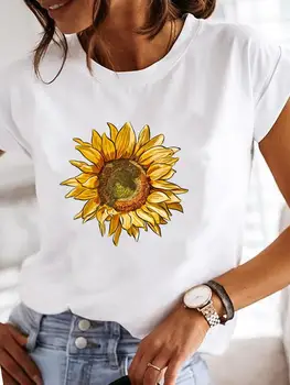 Модерна дамска тениска с графичен дизайн, Тениска с къс ръкав, Акварел тенденция, Сладък Цветен принт, Дамски ежедневни ризи