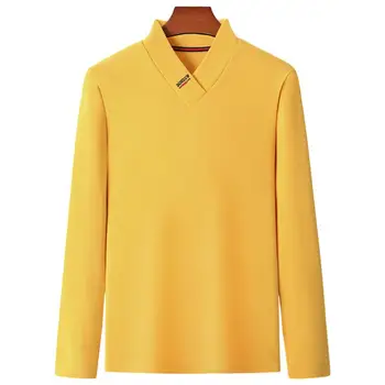 Мъжка тениска с V-образно деколте, плюшено пуловер с дълъг ръкав, долната риза, мъжка тениска за вътрешната чорапи 한국 가을옷