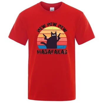 Pew Pew Madafaks Cat Personality, мъжки ризи, памучен тениска оверсайз, Лятна градинска мода, Блузи, Дишаща тениска за мъже
