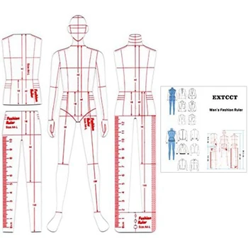 Шаблон за изготвяне на линия за илюстрация на мъжката мода, както е показано на фигура, акрил за шиене с модел хуманоиден, измерване на дрехи