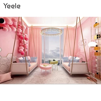 Yeele Розов Луксозен диван за хол, Балон, Фотографски фонове, фотографско студио, Фон за снимки, Украса за рожден ден