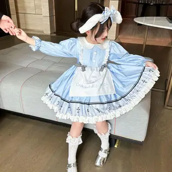 2024 рокля в Испански стил Лолита за момичета, пролет-есен, детски рокли с принтом принцеси за момичета, детски костюм за парти по случай рожден ден, детски дрешки