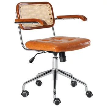 Офис стол от ратан, Въртящо се на 360 градуса, Подвижен японски ретро стол за домашна употреба, Компютърен стол за офис 2022 година на издаване