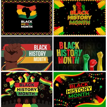 На черен фон месеца истории за снимки Афроамериканская парти Празнични украси Банер Фонова материя за фотосесия