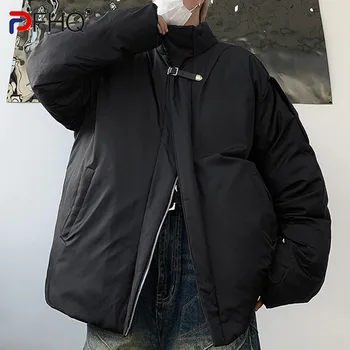 PFHQ Американски дебели памучни якета с високо качество, мъжки яка-часова, с цип, Монофонични приятелка, топло палто с стисна подплата, на Новост 21Z3248