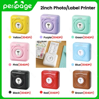 9 Цвята Мини фотопринтер Peripage A6 304 точки на инч, машина за печат на стикери и етикети, безжичен преносим принтер Bluetooth, маркер