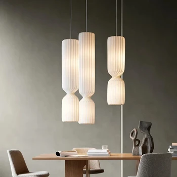 Датски дизайнерски коприна окачен лампа цилиндрична форма за дневна на две нива вили, лофта, стълба декор, led подово осветление