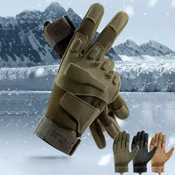 Тактически ръкавици с чувствителен на допир екран, плюшени камуфляжные военни ръкавици за пълен пръст, мини ветроупорен велосипедни ръкавици, спорт на открито