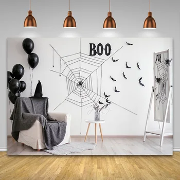 На фона на снимка на прилеп в паяжината на Хелоуин, фотографско студио, портрет на дете, семейна фотография, организиране на партита