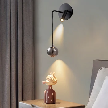 Монтиран на стената лампа, Нощно шкафче за спалня Окачен Жично монтиран на стената лампа, Малък Прожектор Скандинавски Модерен Минималистичен Топката в Кремовом стил Малка Пързалка Италиански