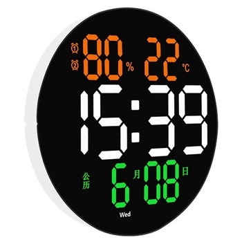 10-инчови цифрови led стенен часовник, дата, цифров часовник аларми и термометър температура за декорация на дома, хол.