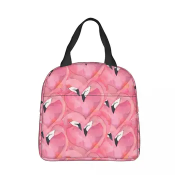 Акварельно-розово фламинго Обяд-бокс за деца Алуминиева чанта от фолио Преносим обяд-бокс