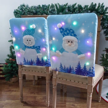 Коледен калъф за стол с led осветление във формата на Дядо коледа-на Снежен човек, Декоративна капачка за облегалката на стола