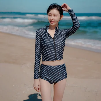 Жена отделни бански Wisuwore с дълъг ръкав, новост 2023 година, Корейски модерен комплект от три елемента, с висока талия и малко по гърдите, плуване в горещите извори
