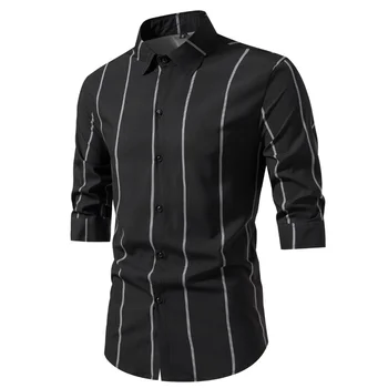 2023 Нова мъжка риза с къс ръкав райе и отложным яка, модерен случайни тенденция, тънка дишаща мъжки дрехи