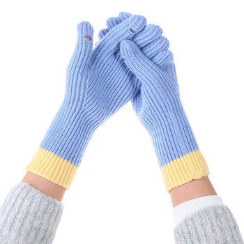 Дамски плетени калъф за ръкавици със сензорен екран, зимни ръкавици за украса на етикети, топли ръкавици, Обикновена Пухкави, Работни ръкавици, ръкавици без пръсти за жени