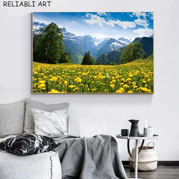 Съвременният пейзаж Небето Планина Облак Дърво Платно Живопис Плакати и щампи на стената за украса на всекидневната стая Без рамка