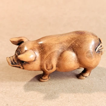 F090 - 2-инчов самшитовые нэцкэ ръчно изработени 30-годишна давност - Мъжки свине